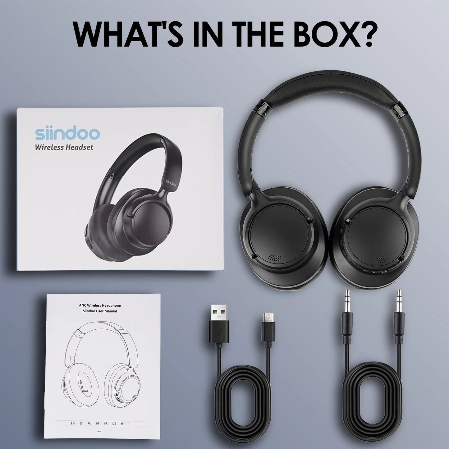 Siindoo Newest JH-ANC630 Active Noise Cancelling Wireless Headphones Over Ear Bluetooth earphones with Mic 70H Playtime Black