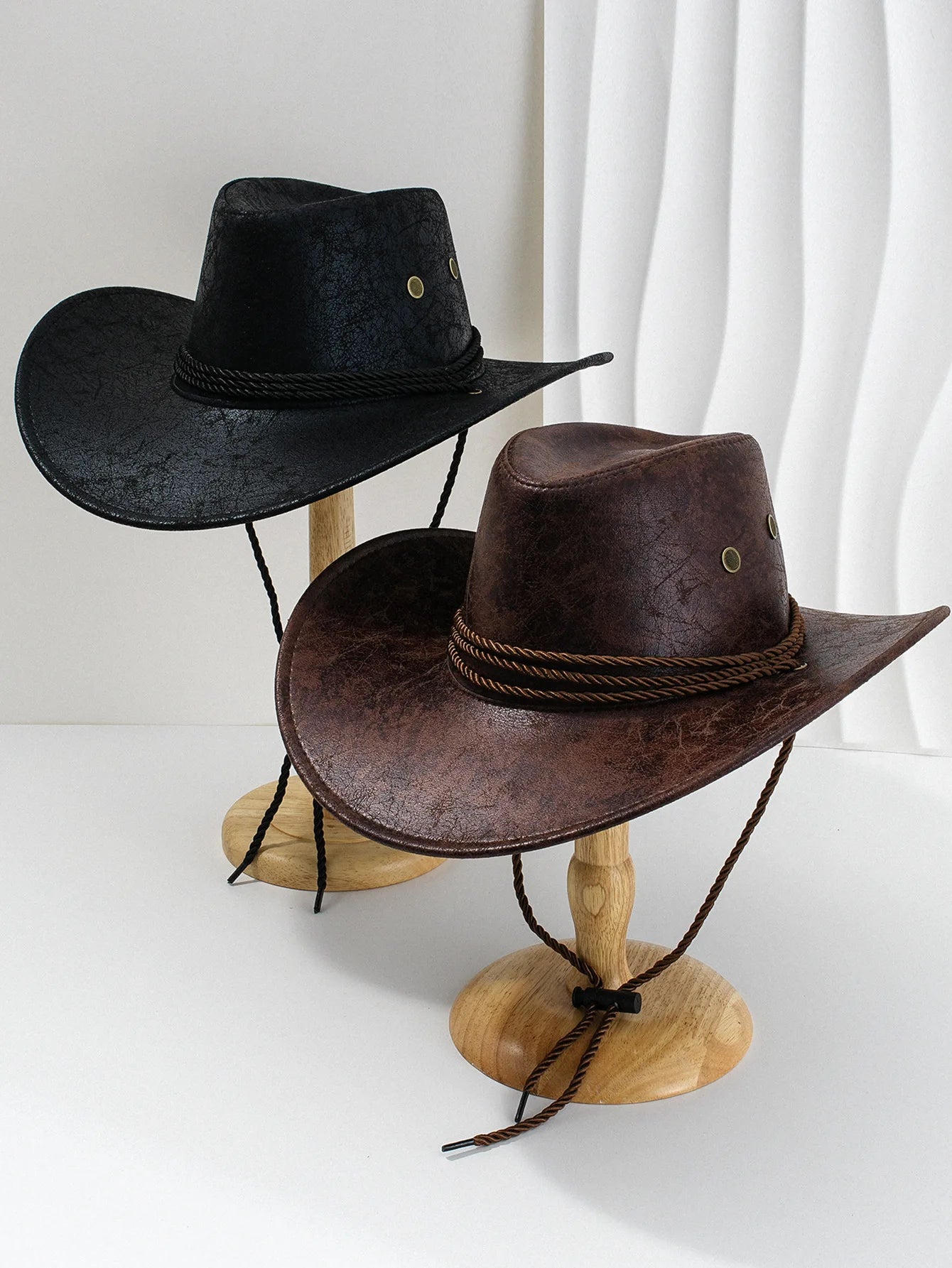Vintage Faux Leather Big-edge Western Cowboy Hats Panama Gentleman Cowgirl Jazz Hat Holidays Party Cosplay Hat