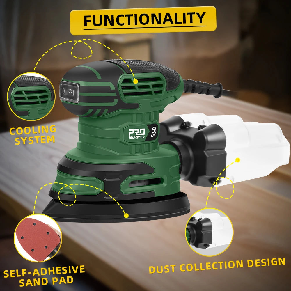 230V Random Orbital 240W Electric Detail Sander Machine Strong Dust Collection 15Pcs Sandpapers olishing Tool PROSTORMER