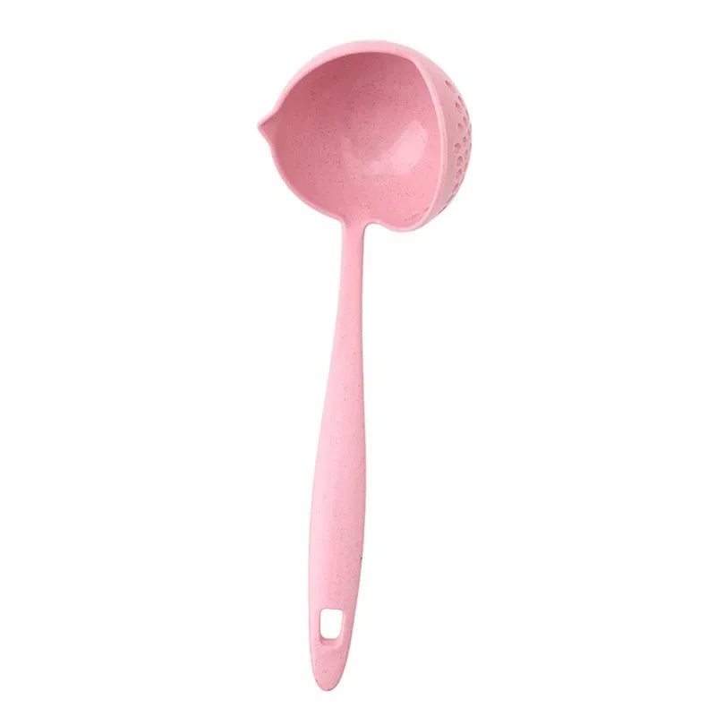 2 In 1 Creative Wheat Straw Soup Spoon Long Handle Lovely Porridge Spoons With Filter Dinnerware Kitchen Colander Tools