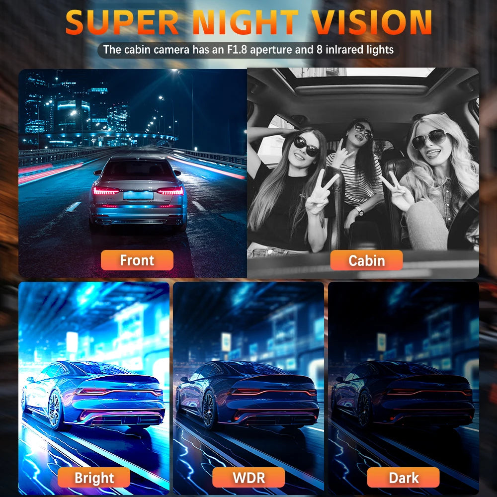 360° Car Dash Cam 4 Channels Video Recorder 1080P Car DVR 3/4 lens Front inside Rear View Night Vision Camera Car Accessories