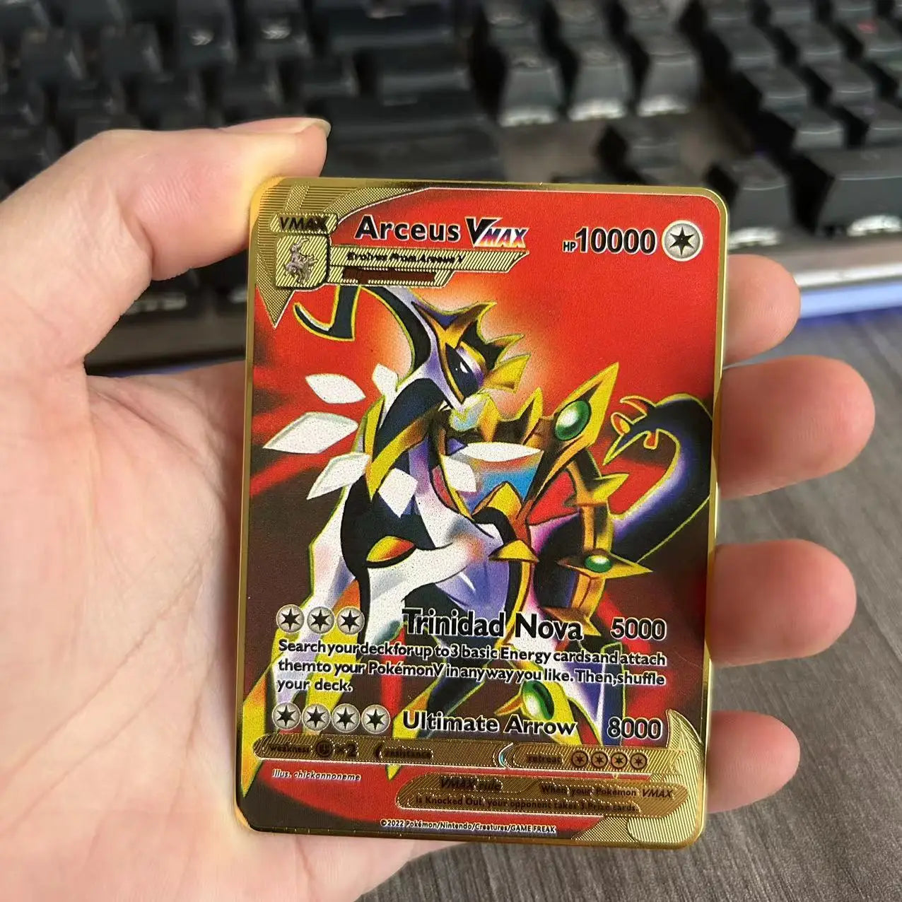 10000 Arceus Vmax DIY Golden Pokemon Cards in Spanish Iron Metal Pokmo Letters Kids Gift Game Collection Cards