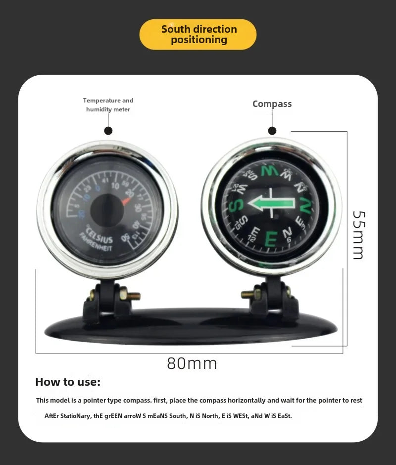 Outdoor Outing Car Guide Ball Self-driving Tour Compass with Thermometer Car Interior Decoration Accessories