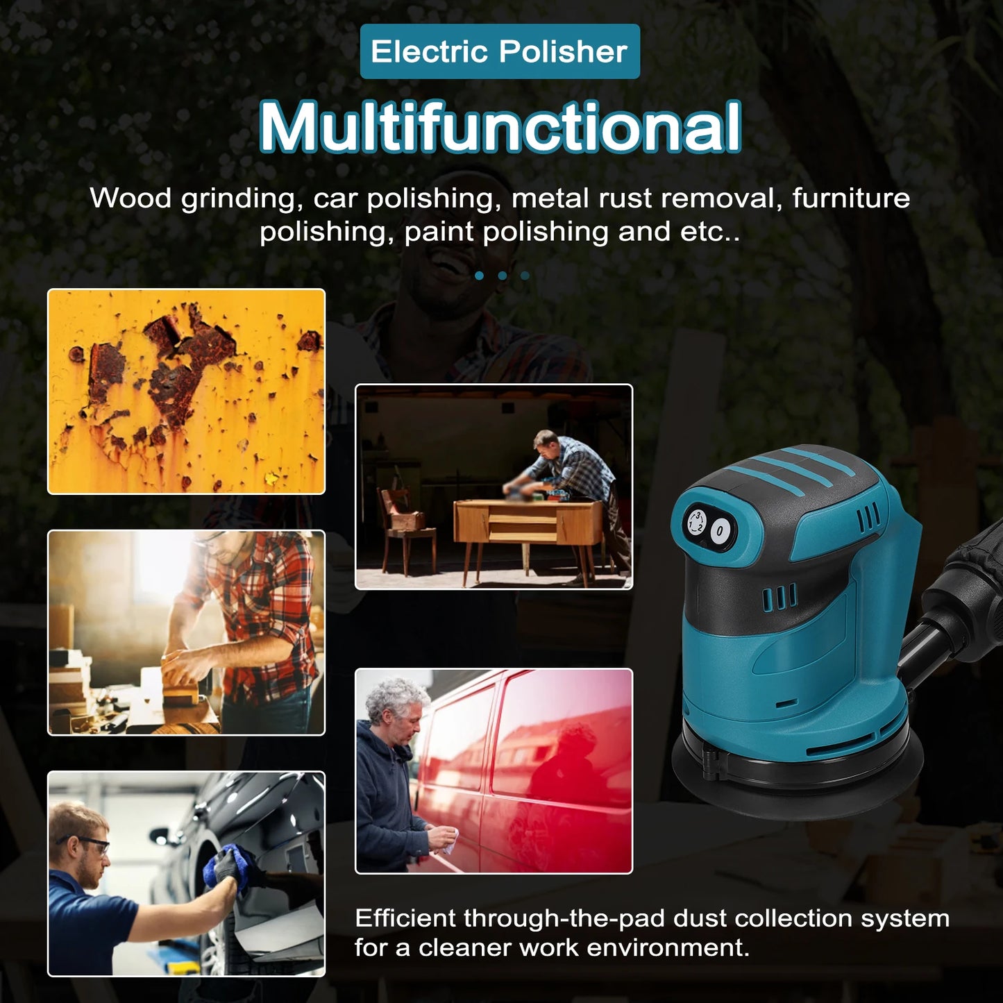 125mm Brush Motor Cordless Orbital Sander Wood Grinder Electric Polisher Waxing Grinding Sanding Machine for Makita 18V Battery