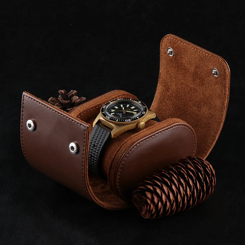 1 Grid Single Watch Box Vintage Pu Leather Slots Flexible Bracket Holder Mechinical Quartz Watch for Business Travel Storage Man