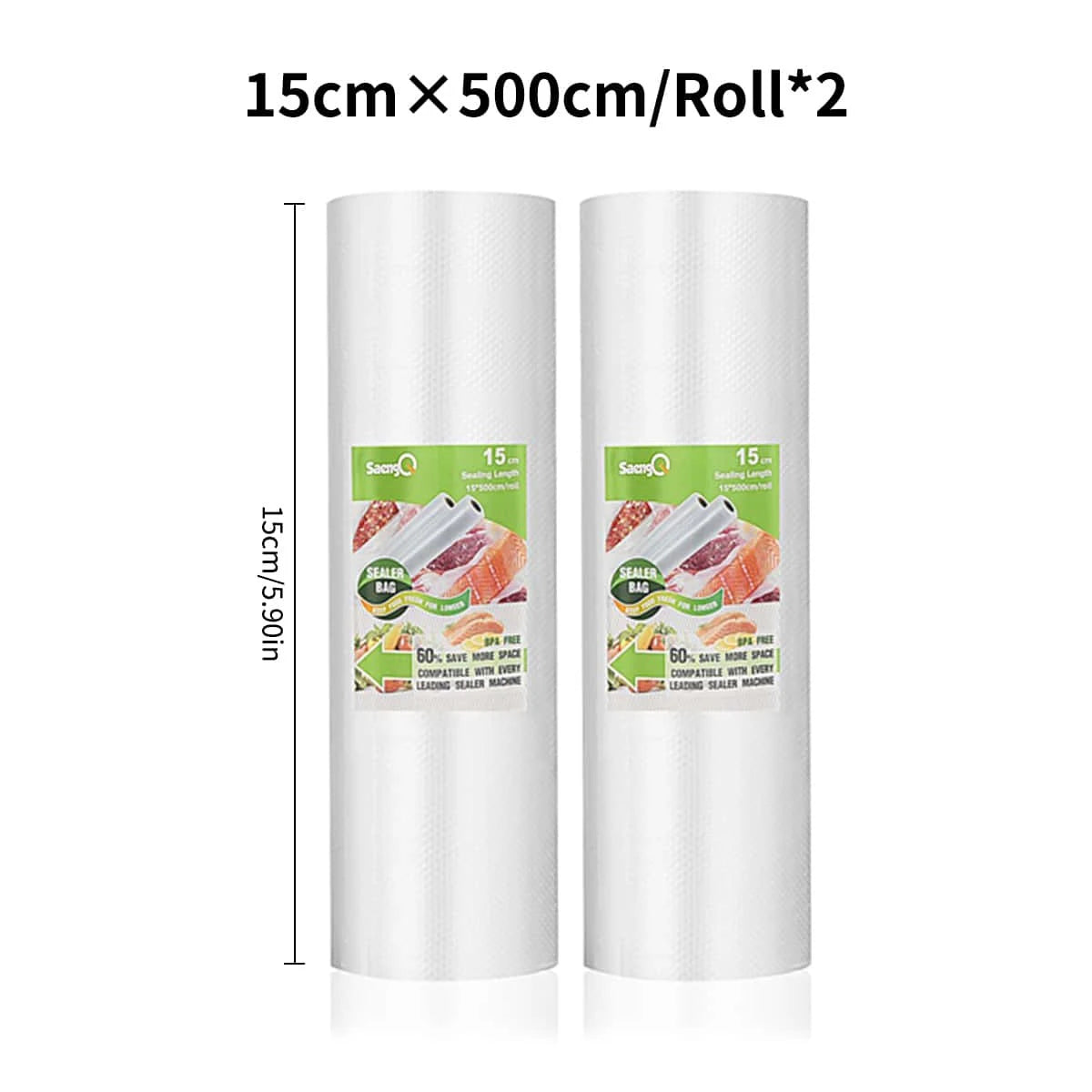 2 rolls of 500cm long textured rolls, vacuum compressed bags, single-sided mesh food vacuum packaging rolls, 2 packs