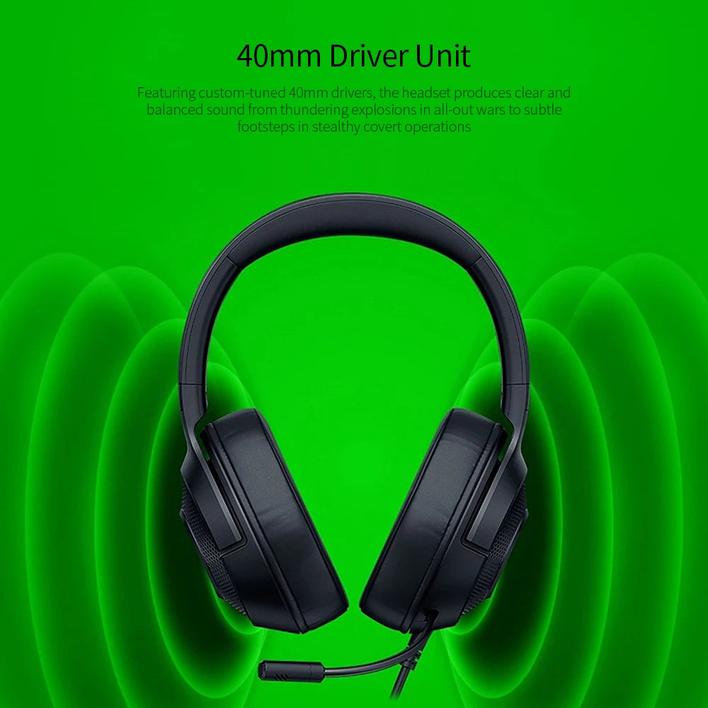 Razer Kraken X Essential Gaming Headset 7.1 Surround Sound Headphone Bendable Cardioid Microphone 40mm Driver Unit Headphones