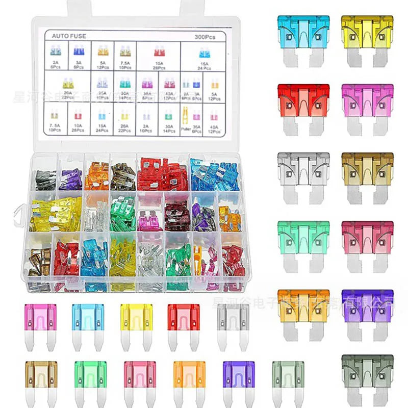 300pcs Car Blade Fuse Assortment Kit Auto Truck Automotive Medium Small Fuse Mixed Motorcycle Circuit Fuse With Box