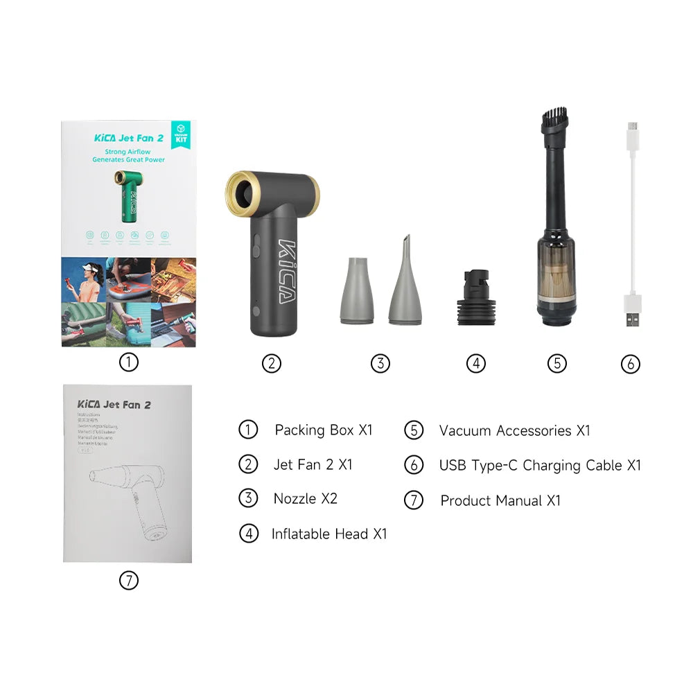 KICA Jetfan 2 Compresse Air Duster Electric Air Dust Blower KICA Jet Fan 2 Portable Cordless Computer Keyboard Cleaner 100000RPM