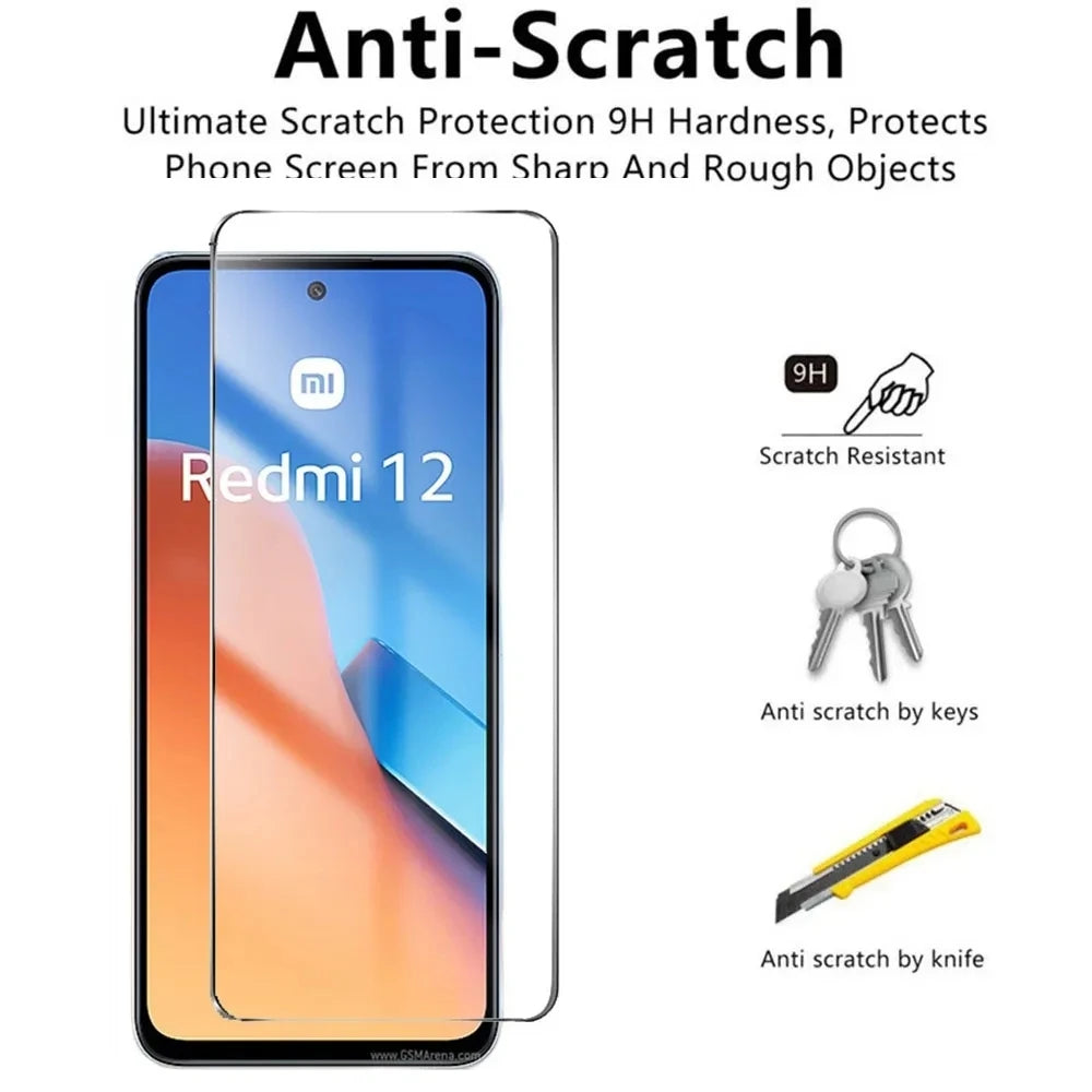 2PCS Tempered Glass for Xiaomi Redmi 12 / Redmi12 5G Screen Protector 9H HD Full Clear Protective Glass