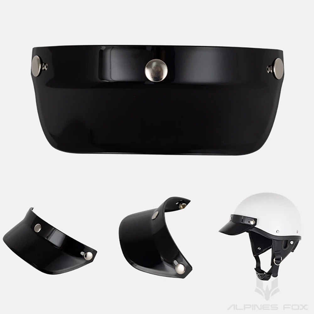 Motorcycle Helmet Sun Shade Protector 3 Snap-Button Retro Open Face Flip Up Down Shield Visor Modified Parts 7.08 X 2.95 In