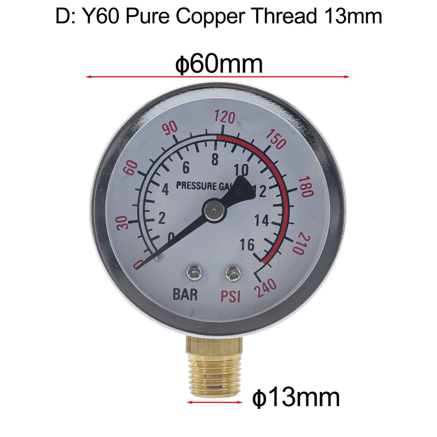 Vacuum Manometer Mini Dial Gauge Y60 0-1.6Mpa 0-230PSI Pool Filter Water Pressure Gauge Meter For Air Compressor Display Gauge