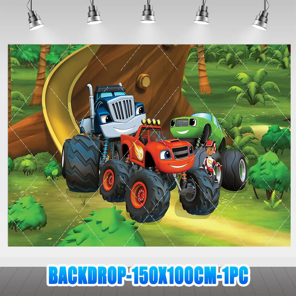 Blaze Monster Machines Theme Birthday Party Supplies Decor Cartoon Truck Balloon Banner Backdrops Cupcake Topper for Kids Gifts