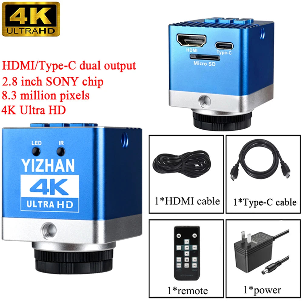 YIZHAN 4K UHD Digital Microscope 60MP Industrial Microscope 150X Lens 0.3X 0.5X 2X OBL for PCB Soldering/Jewelry Repair/Dentist