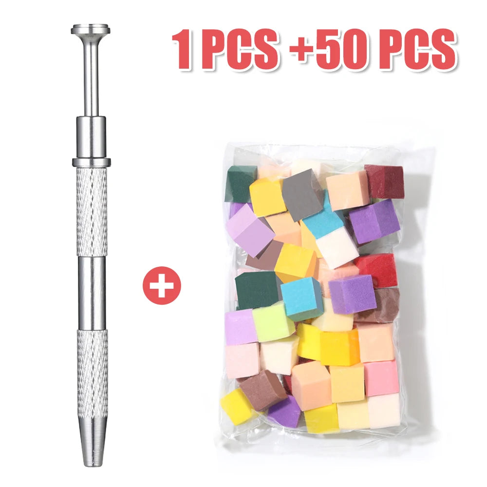 YIKOOLIN 50Pcs Soft Nail Sponges Nail Art Sponges With Grabbing Pen Nail Brush Manicure Nail Art Tools Professional Accessories
