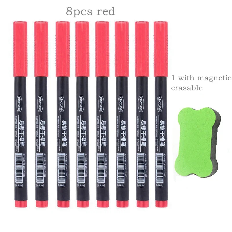 8pcs Erasable Whiteboard Pen 0.5mm Fine Point Black/Blue/Red Ink Blackboard Marker School Office Art Writing Stationery