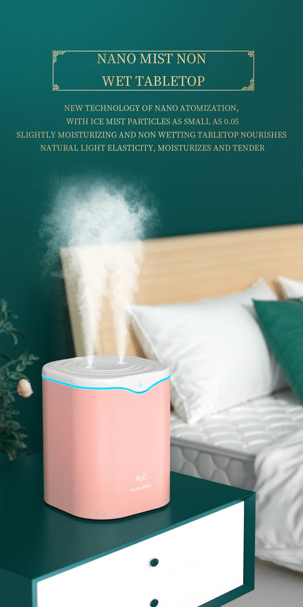 New USB Double Spray Humidifier Home USB Desktop Small Humidifier 2L Capacity Portable Clean Air Humidifier