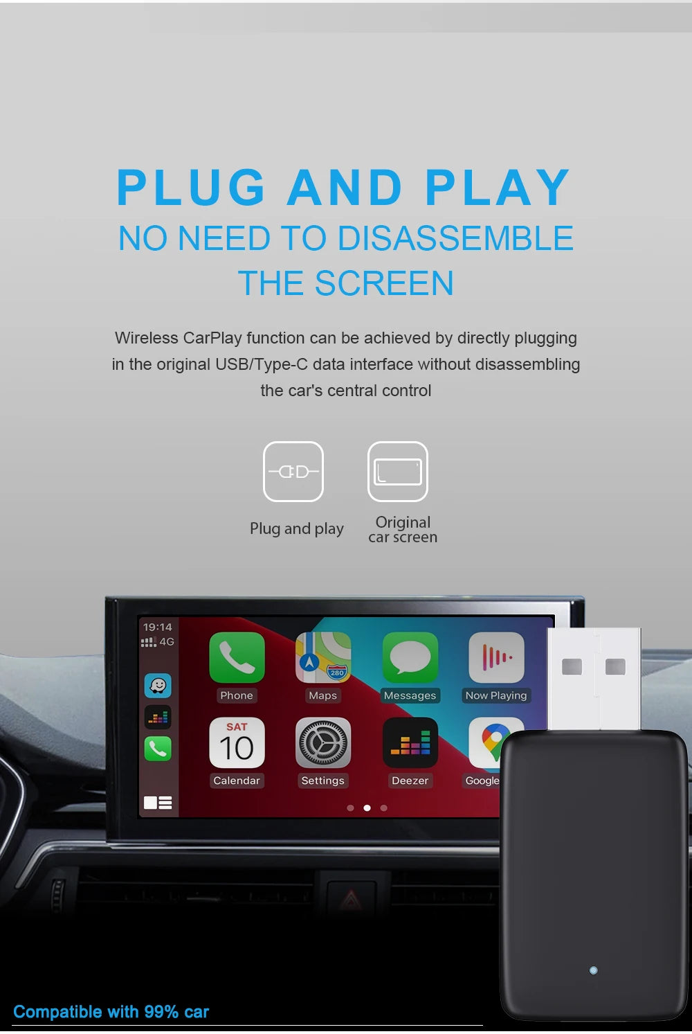 New Wireless CarPlay Android Auto Adapter 2in1 Smart Mini Box USB Plug&Play Bluetooth WiFi Fast Connect Universal Carplay Box