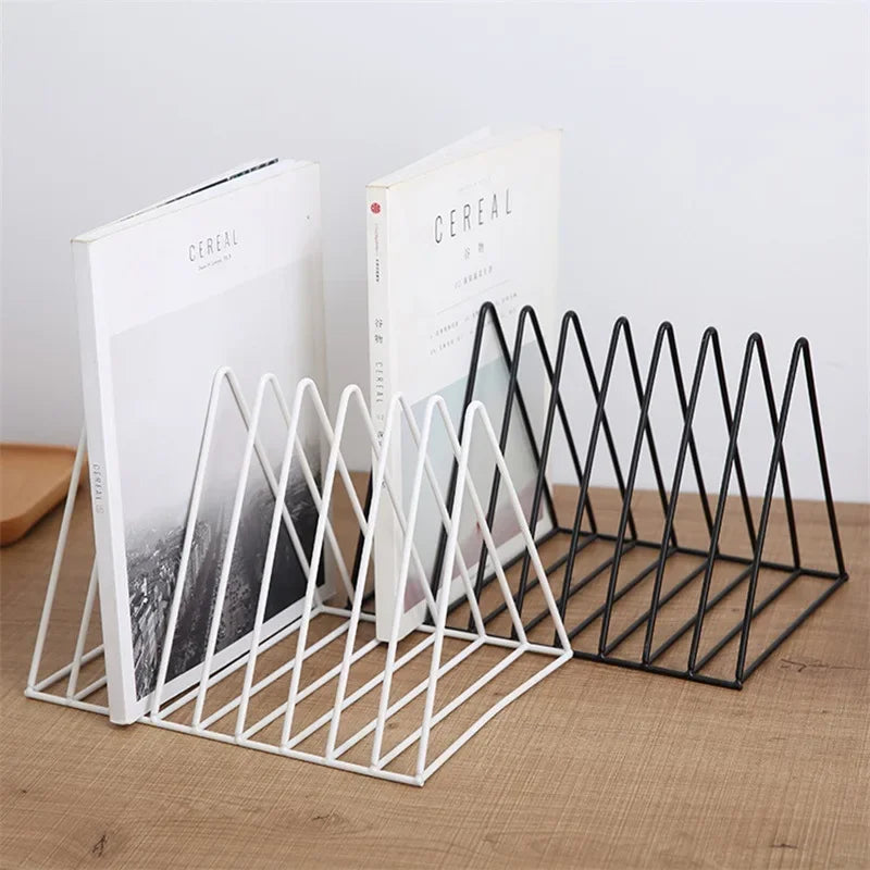 Book Storage Rack Desktop Iron Bookshelf Vinyl Records Holder Student Stationeres Organizer Newspapers Magazines Stand retail