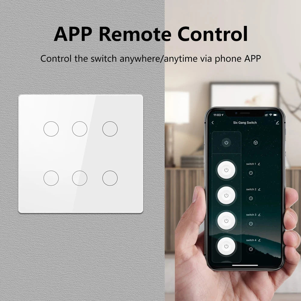 Tuya Smart WiFi Light Switch 4x4 Brazil Light Wall Switches Touch Panel 4/6 Gang Wireless Control for Alexa Google Home 100-250V