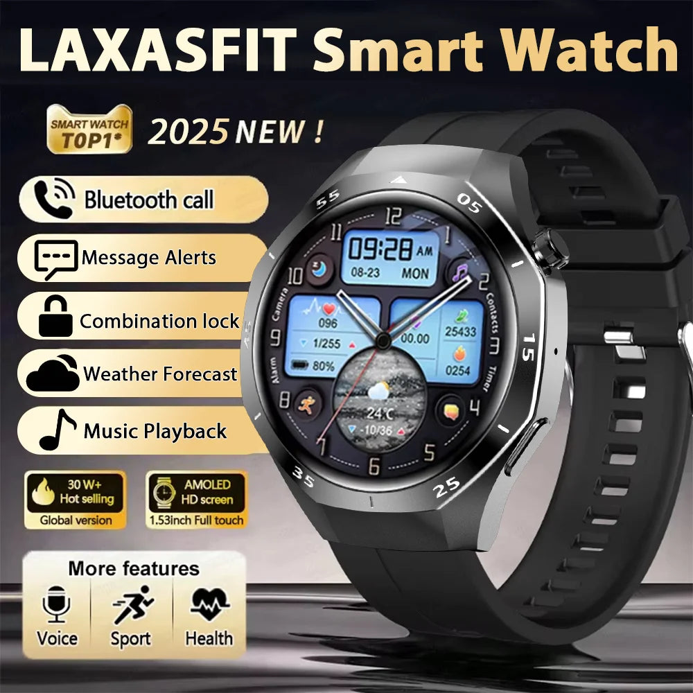 LAXASFIT 2025 New  Smart Watch AMOLED HD Screen Sports Heart Rate Bluetooth Call Men Women Smart Watch