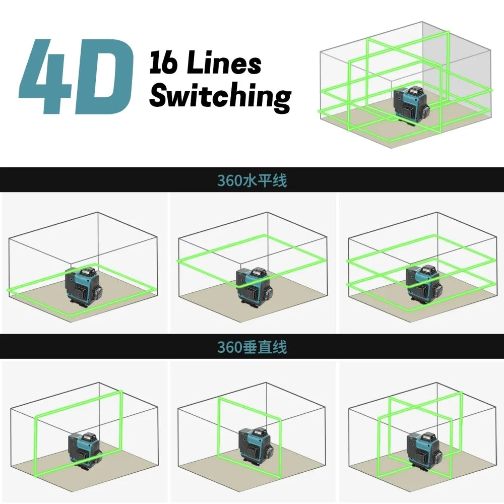 3D/4D Laser Level 16 Lines Horizontal And Vertical With Remote Control 16 Lines 360°Self-leveling Laser Levels makita tools