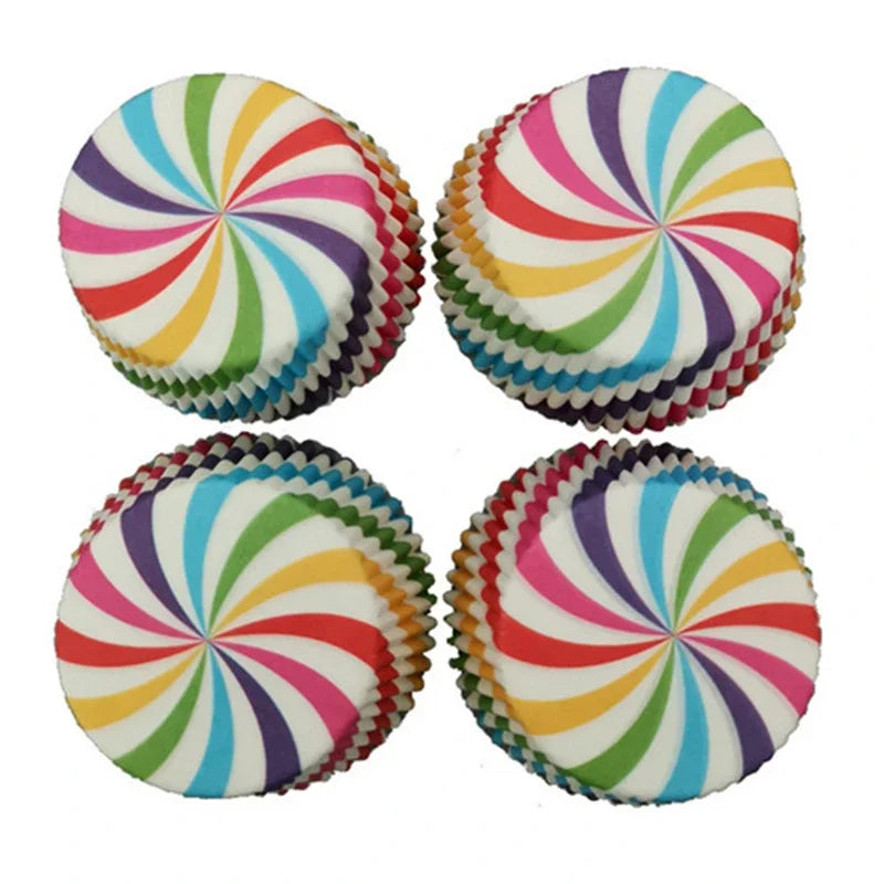 100pcs Cupcake Paper Cups Baking Molds Rainbow Liner Cupcake Muffin Cases Paper Cake Wedding Party Decorating Cupcake Cases