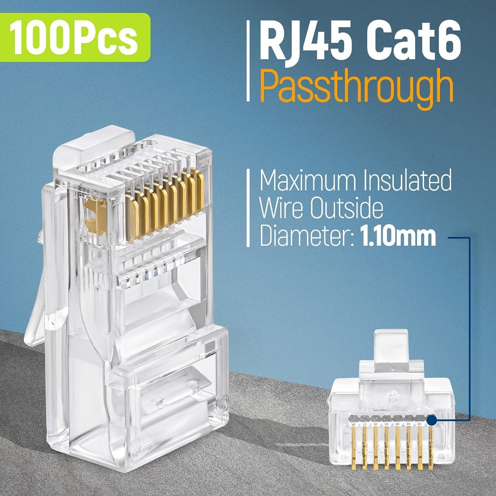 ZoeRax 50 Pcs RJ45 Cat6 Pass Through Connectors - EZ to Crimp Modular Plug for Solid or Stranded UTP Network Cable