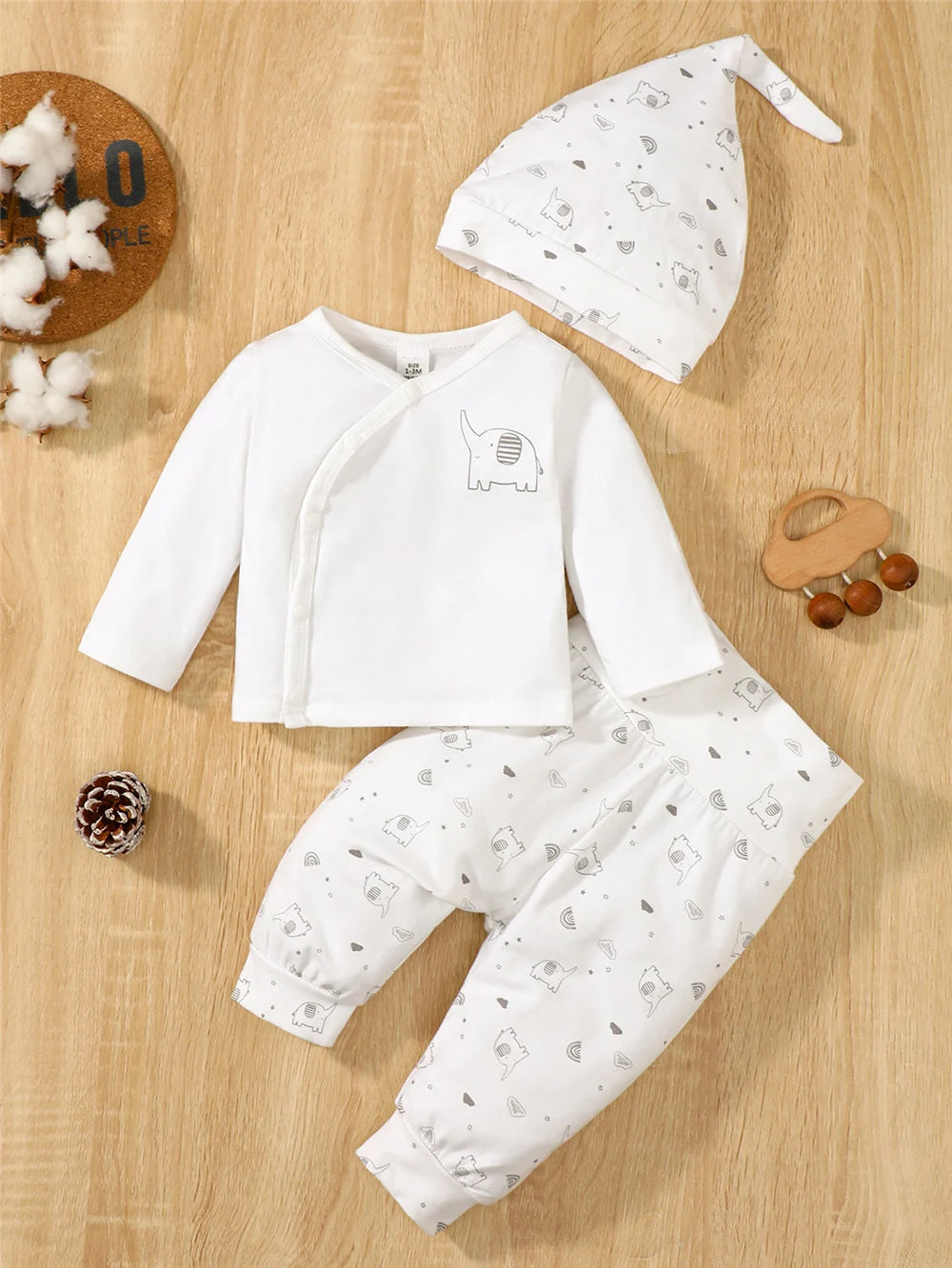 3PCS Newborn Baby Boy&Girl Daily Clothes Set Elephant Long Sleeve