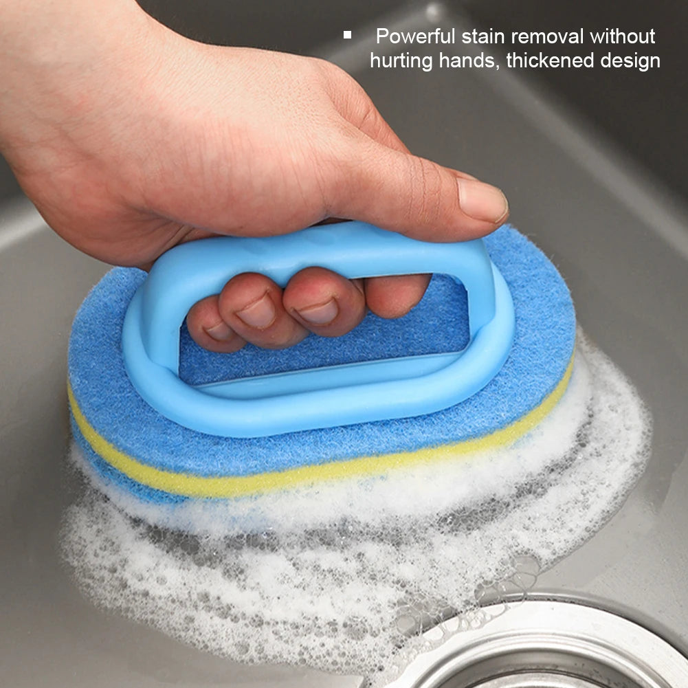 3PCS Household Cleaning Tool Brush with Handle Sponge Easy To Clean Kitchen, Bathroom, Ceramic Tiles, Walls and Windows Cleaning