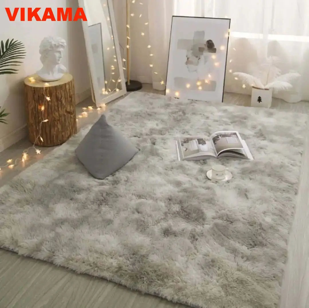 VIKAMA Solid Color Simple Nordic Tie-dye Carpet Living Room Bedroom Bbed Sofa Comfortable Blanket Silk Wool Floor Mat All Spread