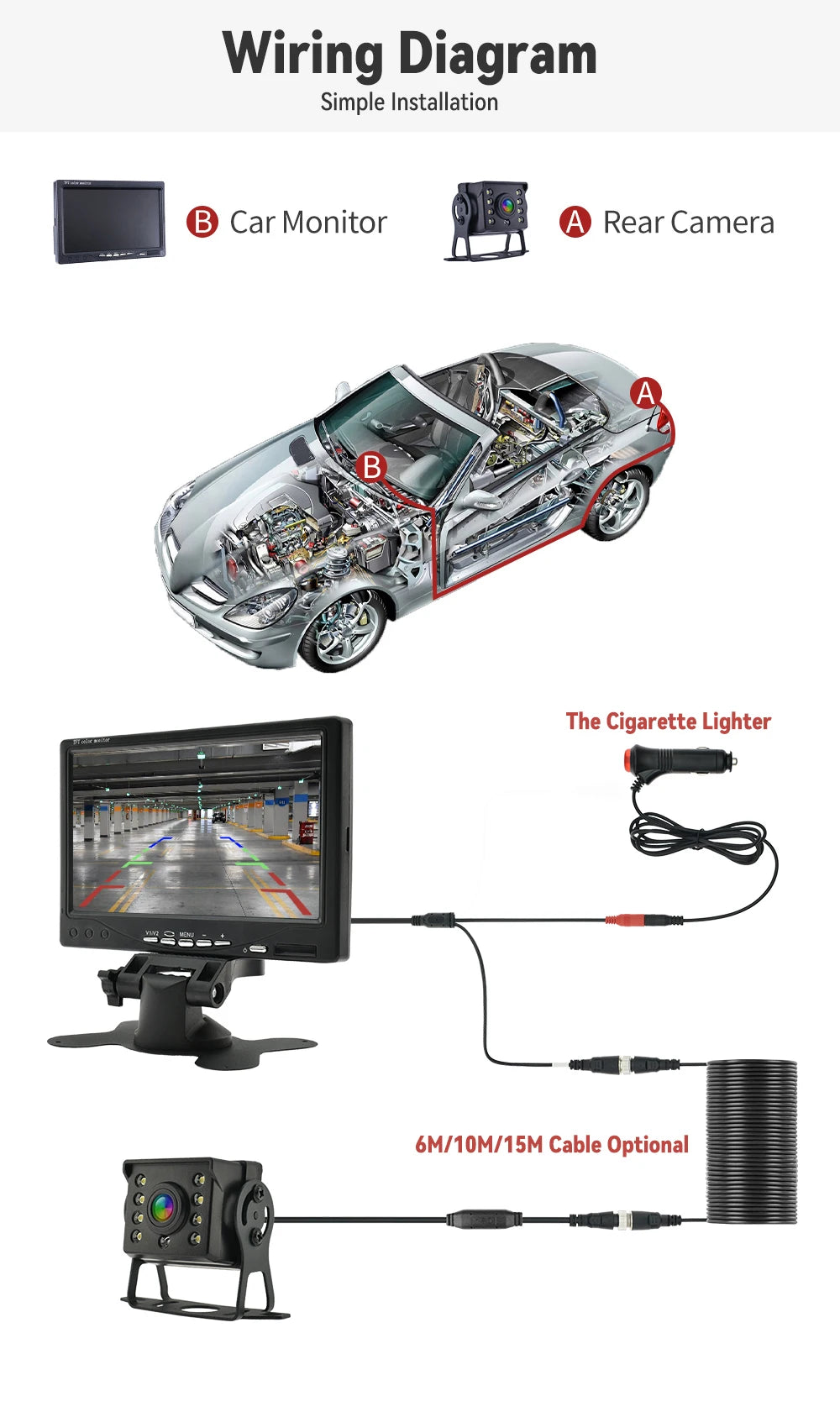 Parking Universal Car Rear View Camera with Monitor For Truck Bus 7 HD Screen 1024*600 Assistance Waterproof Security
