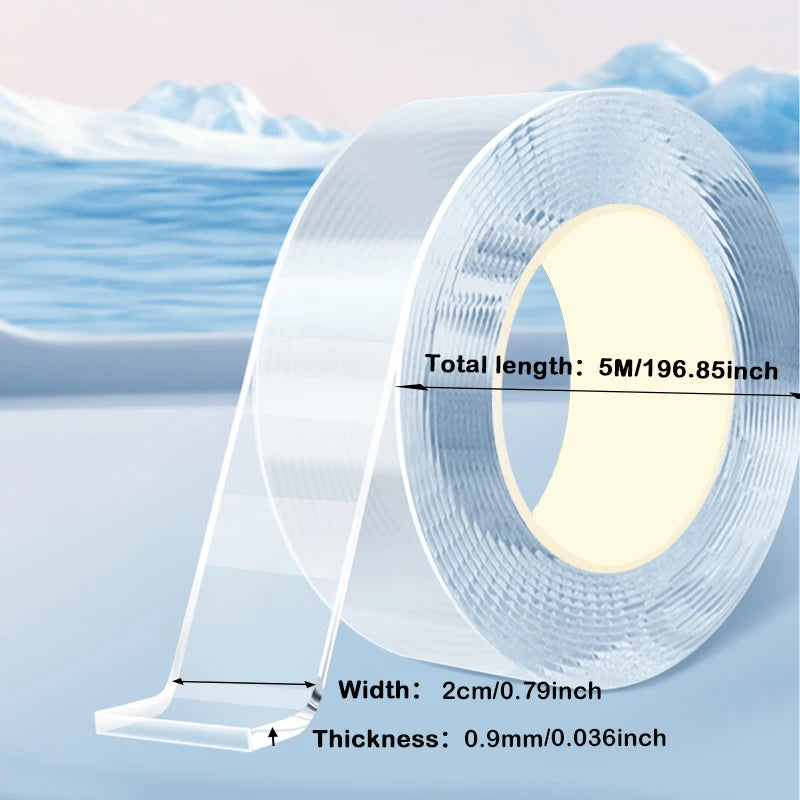 Transparent Nano Tape Waterproof Double Sided Reusable Adhesive Strong Tapes Cleanable Kitchen Bathroom Supplie