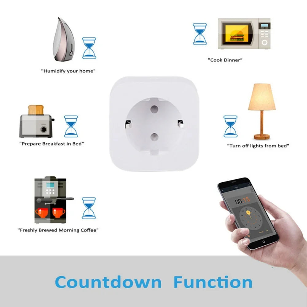 16A/20A EU Smart Socket WiFi Smart Plug Power Monitoring Timing Function Voice Control Works With Tuya APP Alexa Google Home