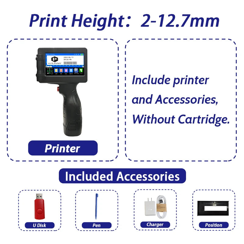 EURANNIT E17 12.7mm Portable Handheld Inkjet Printer Text QR Barcode Batch Number Logo Image Expire Date TIJ Printing Machine