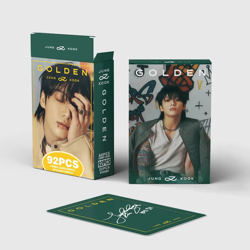New 92 JUNGKOOK Solo Album GOLDEN Merchandise Photo Album Stickers JK Double-Sided LOMO Cards Celebrity Fan Gifts