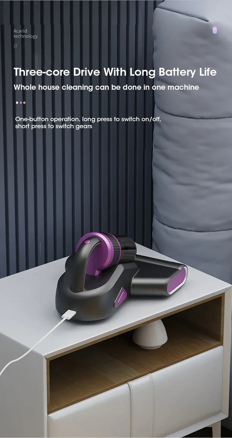 Portable 15Kpa Mite Remover Wireless Handheld Home Ultraviolet Sterilization Powerful Suction Vacuum Cleaner for Sofa Mattresses