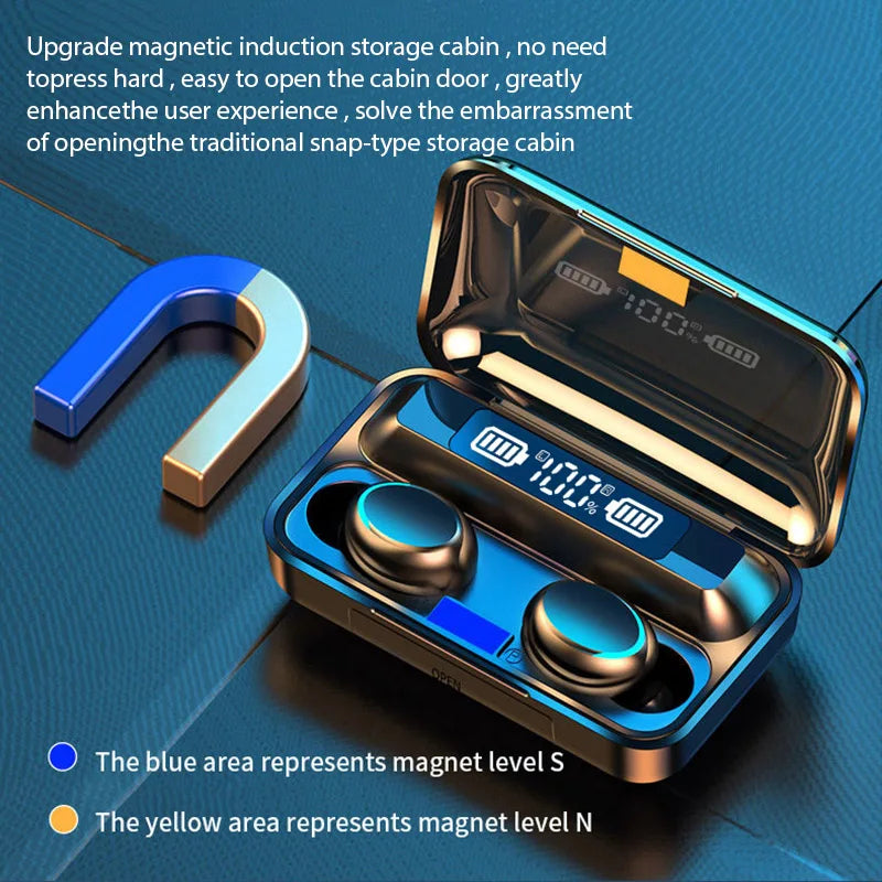 NEW F9 Upgrade TWS Bluetooth Earphones Wireless Headphone 9D Stereo Sports Waterproof Earbuds Headsets With Microphone