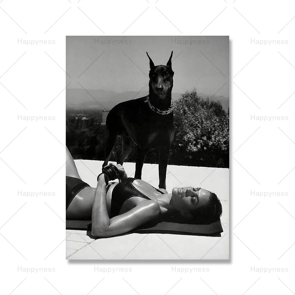 Fashion Sexy Women Wall Art Poster Leopard Dog Art Print Luxury Brand Car Canvas Painting Modern Pictures Living Room Home Decor