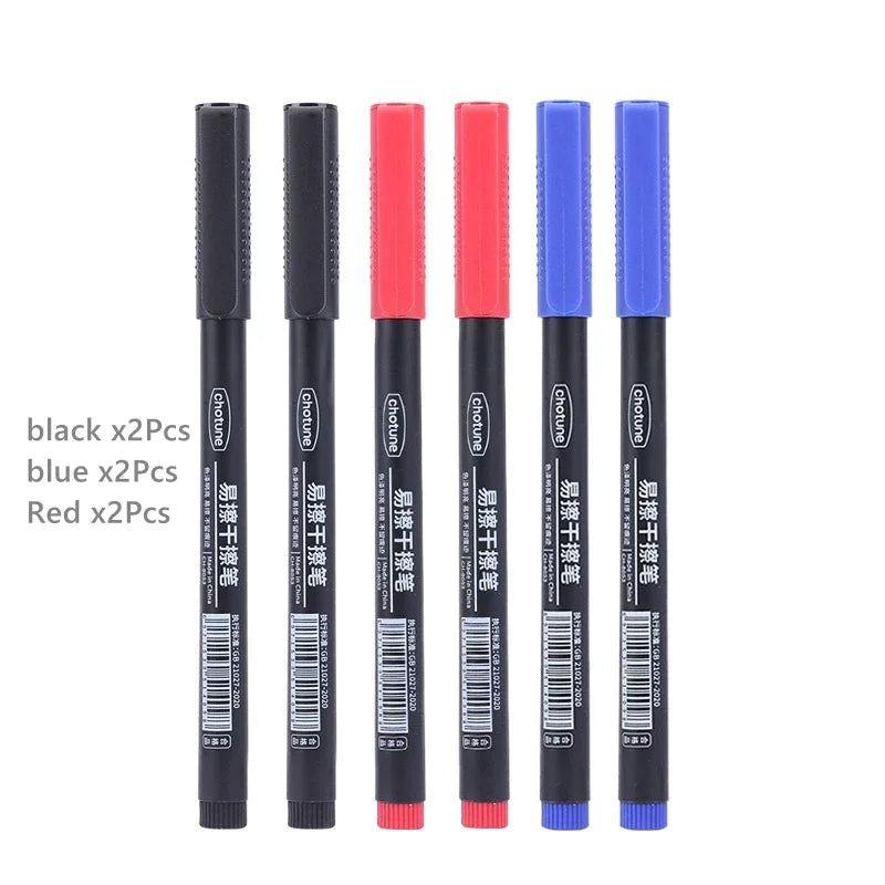 8pcs Erasable Whiteboard Pen 0.5mm Fine Point Black/Blue/Red Ink Blackboard Marker School Office Art Writing Stationery