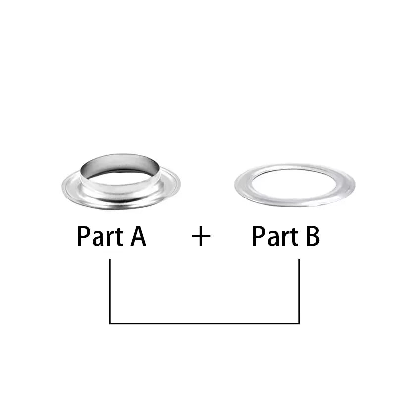 100 sets of stainless steel eyelets with a tool ,for canvas holes, clothes, handbag, 5mm/6mm inner diameters