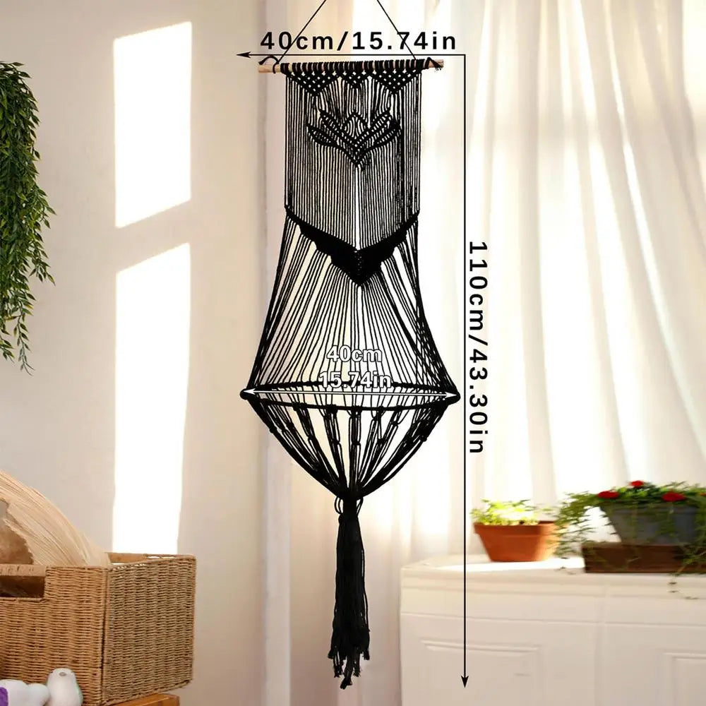 Boho Cat Swing Bed Hand-Woven Bohemia Cat Bed Kitten Hammock Bed Space-Saving Swing Bed For Home Living Rooms Balcony Bedrooms