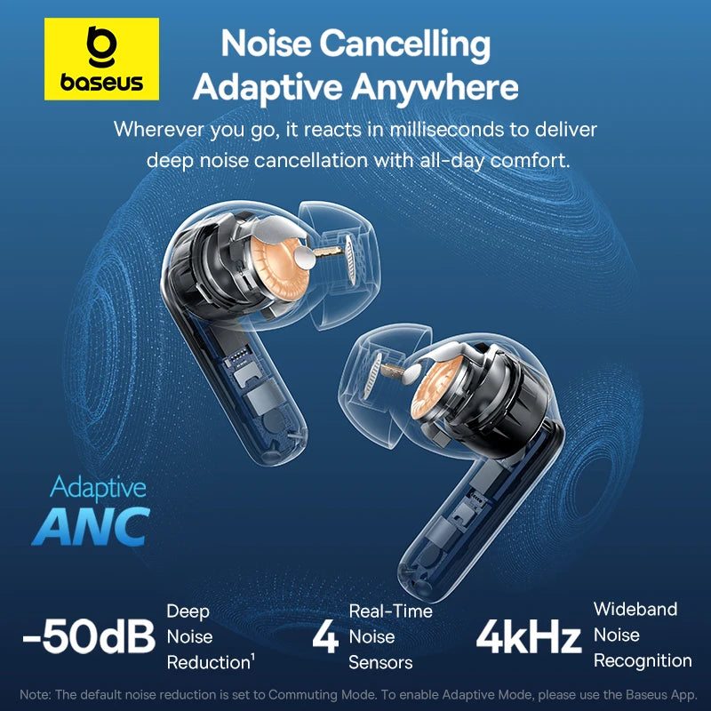Baseus EP10 Pro ANC Earphones Wireless Bluetooth 6.0 50dB Realtime Adaptive ANC Headphones 6 Mic in-Ear Earbuds Hi-Res LDAC IP55