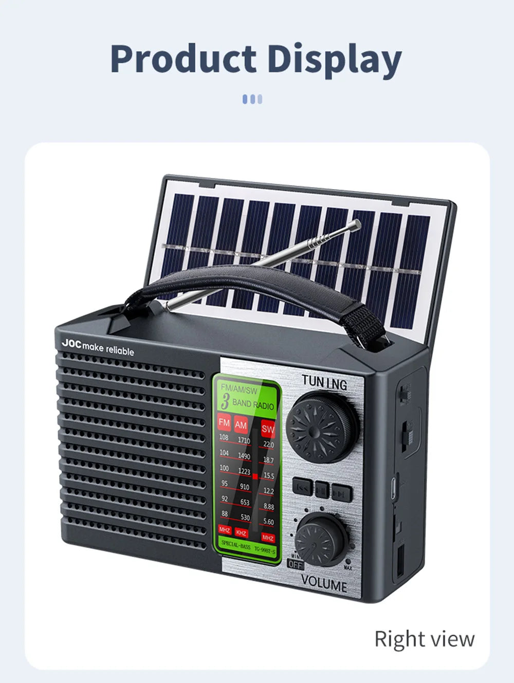 Portable FM AM SW Radio Rechargeable Outdoor Solar Full Band High Sensitivity Radio Receiver with LED Lighting Bluetooth Speaker