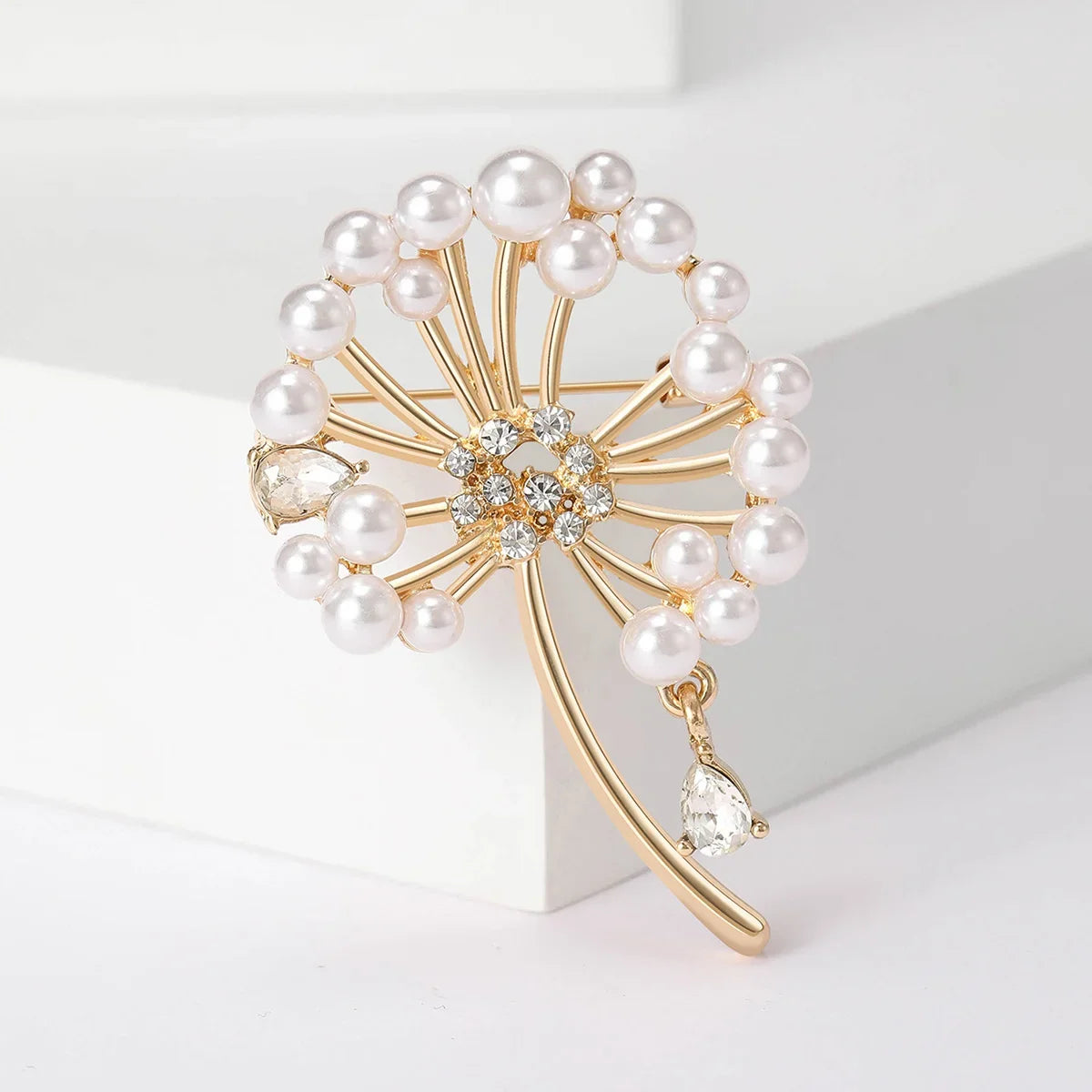 Rhinestone Dandelion Pins for Women Pearl Plant Brooches Banquet Party Backpack Gifts Jewelry Accessories