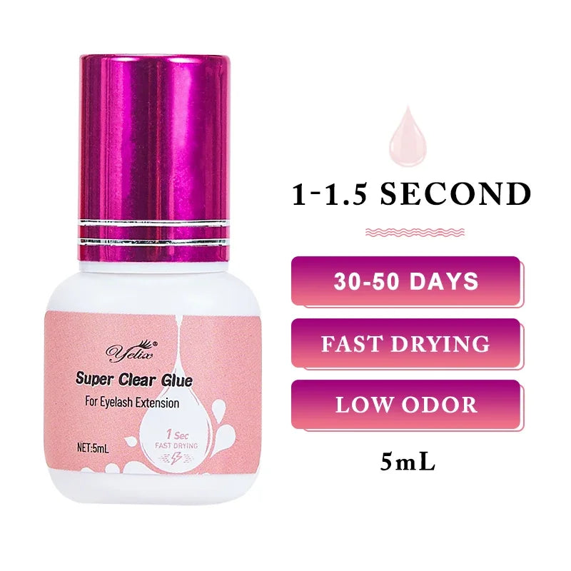 Yelix Eyelash Extension Glue 0.5-1 Sec Fast Dry Individual Lashes Glue Sensitive Eye Black/Clear Eyelash Glue Lash Extension