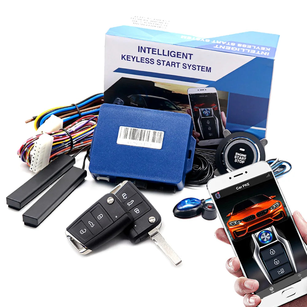 Car Alarm With Autostart Push One Button Auto Start Stop Keyless Entry System Smart Key Remote Start Kit Automotive Accessories