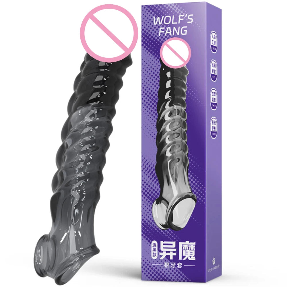 Huge Penis Enlargemen Sleeve Vibrator Extender 8cm Reusable Soft Condoms Dick Sleeve Adult Sex Toys for 18 Men Delay Ejaculation