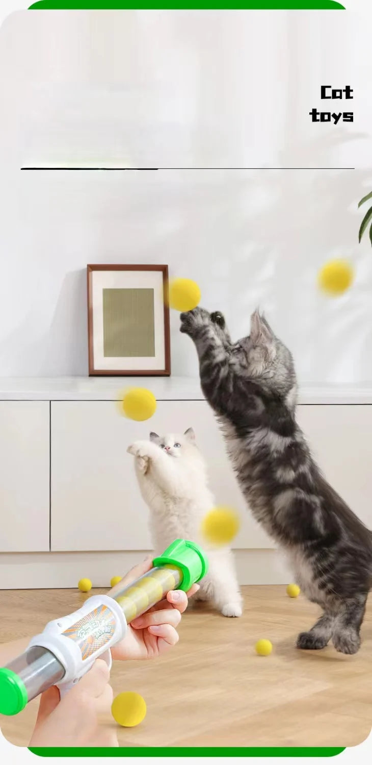 Launch Training Cat Toys Interactive Shooter Gun Teaser Plush Ball Pet Creative Games Stretch Mini Pompoms Kittens Supplies Gato