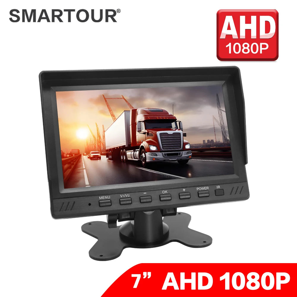 Smartour AHD 7inch TFT LCD Car HD Monitor Rear View Monitor Support CVBS 1080P AHD Camera 2 x 4PIN Video Input